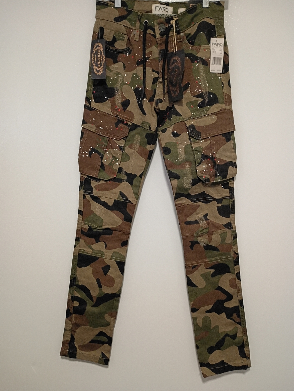 FWRD Camo Paint-Splatter Cargo Pants Size 29 Slim Fit
